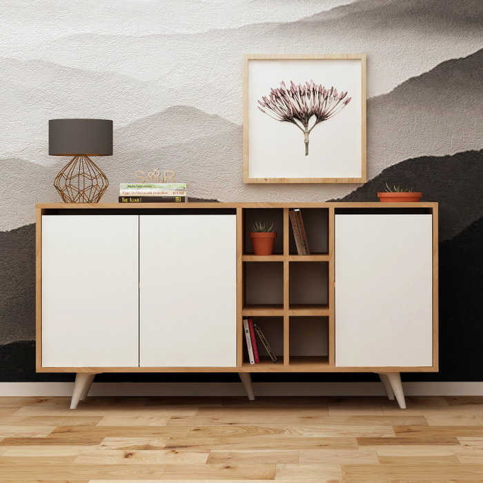 Hanah Home Consola Roble y Blanco, 140x86x40 cm, Tablero Partículas Melamina, Moderna - Novedad
